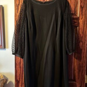 Talbots Black Long-Sleeve Dress with Sheer Dotted Sleeves